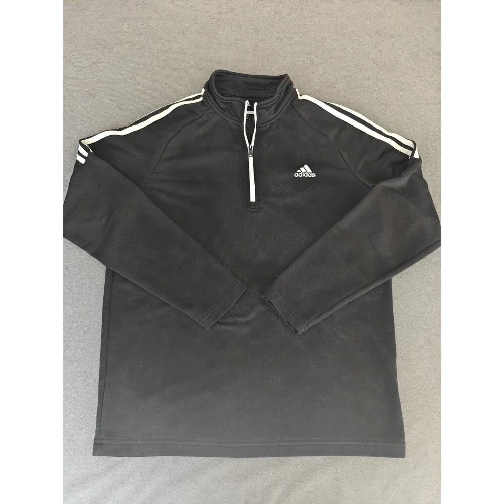 Adidas Golf Quarter Zip Pullover Jacket Black Men's Large 3 Stripe